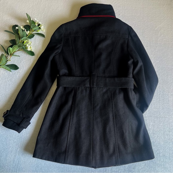 Forever 21 Sz M Navy Blue Trench Coat with Belt Buttons Down Wool Blend - Picture 3 of 12